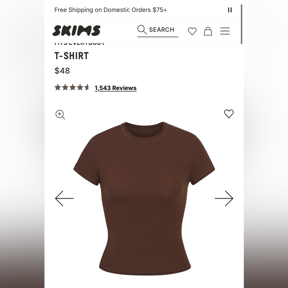 SKIMS Chocolate Brown Short Sleeve Tee